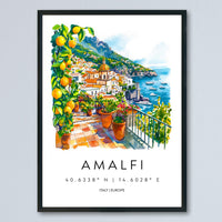 Amalfi Watercolor Poster Amalfi Italy Travel Print Wall Art Amalfi Home Decor Amalfi Gift Art Lovers Italy Art Amalfi Coastline