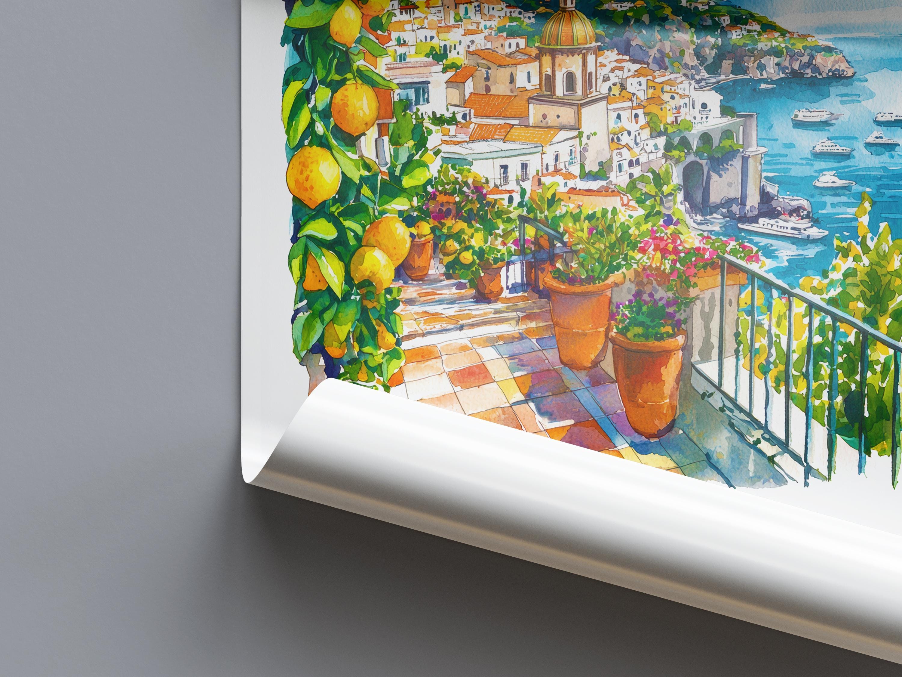 Amalfi Watercolor Poster Amalfi Italy Travel Print Wall Art Amalfi Home Decor Amalfi Gift Art Lovers Italy Art Amalfi Coastline