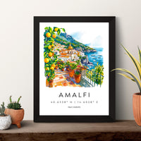 Amalfi Watercolor Poster Amalfi Italy Travel Print Wall Art Amalfi Home Decor Amalfi Gift Art Lovers Italy Art Amalfi Coastline