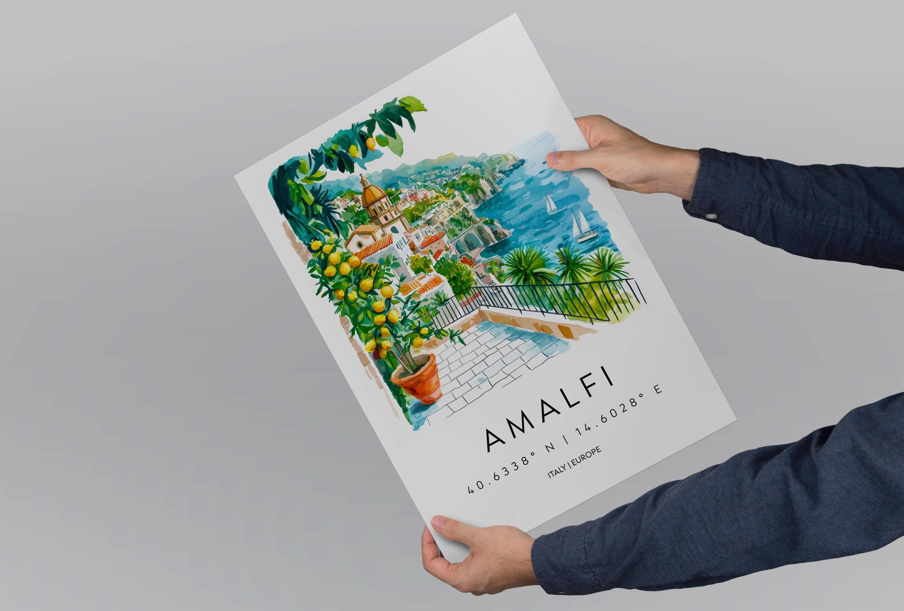 Amalfi Watercolor Poster Amalfi Italy Travel Print Wall Art Amalfi Home Decor Amalfi Gift Art Lovers Italy Art Amalfi Coastline