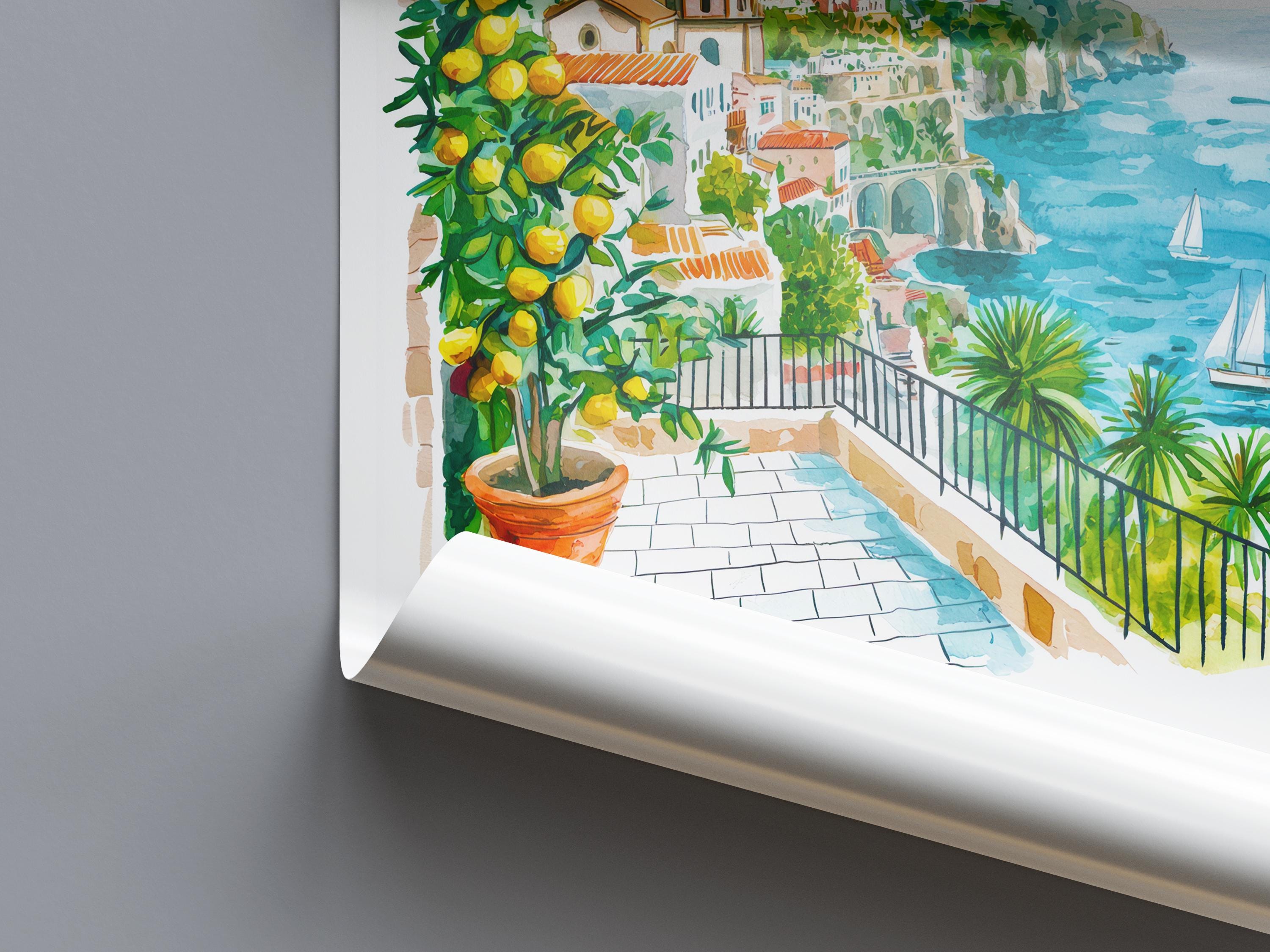 Amalfi Watercolor Poster Amalfi Italy Travel Print Wall Art Amalfi Home Decor Amalfi Gift Art Lovers Italy Art Amalfi Coastline