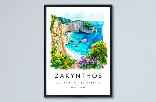 Zakynthos Watercolor Poster Zakynthos Greece Travel Print Wall Art Zakynthos Home Decor Zakynthos Gift Art Lovers Greece Art Zakynthos