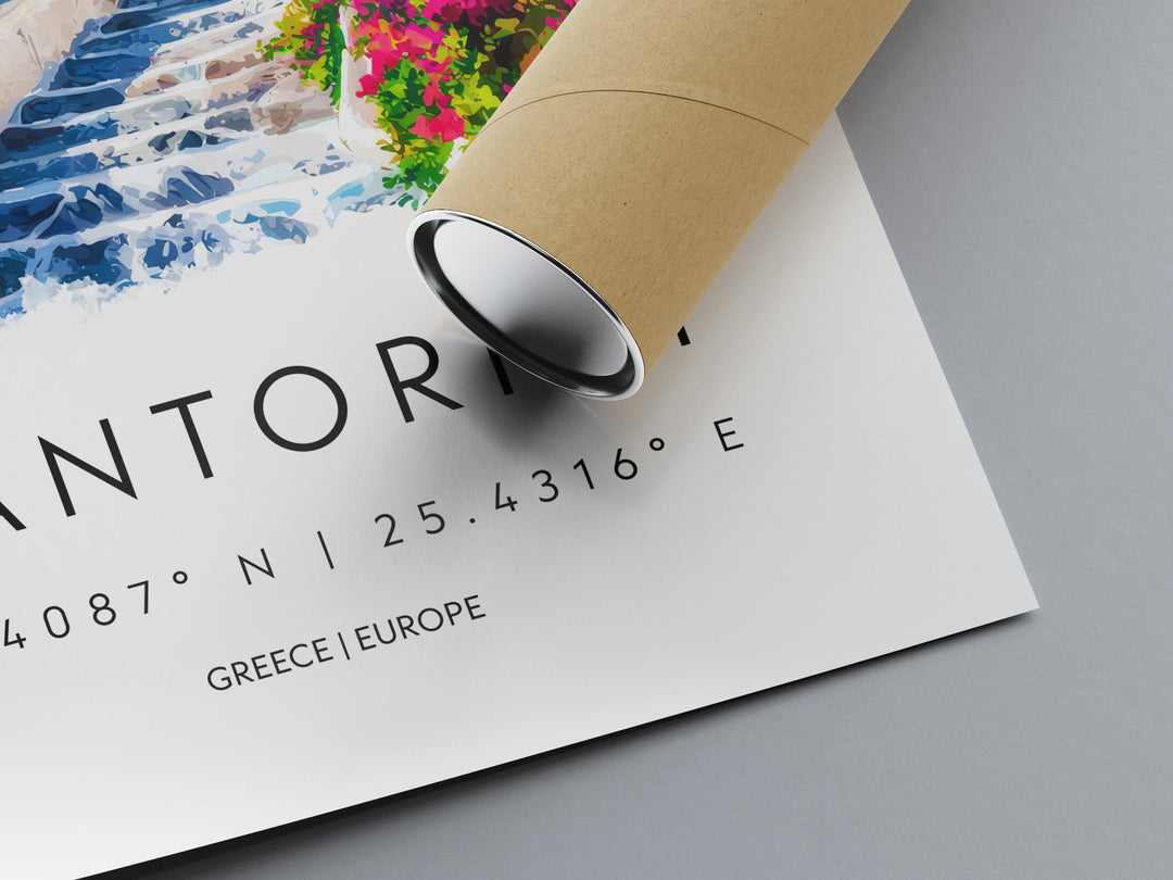 Santorini Watercolor Poster Santorini Greece Travel Print Wall Art Santorini Home Decor Santorini Gift Art Lovers Greece Art Santorini