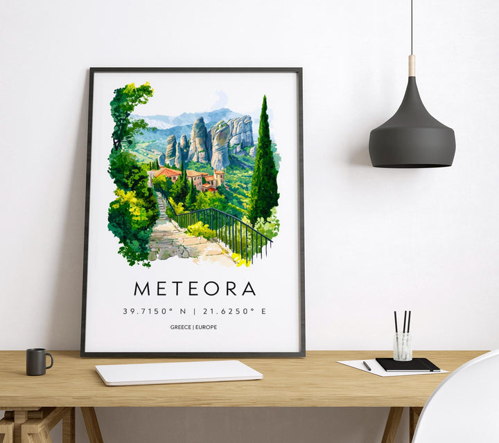 Meteora Watercolor Poster Meteora Greece Travel Print Wall Art Meteora Home Decor Meteora Gift Art Lovers Greece Art Meteora Monasteries