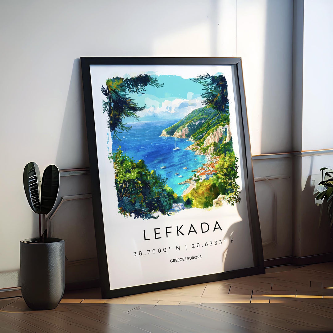 Lefkada Watercolor Poster Lefkada Greece Travel Print Wall Art Lefkada Home Decor Lefkada Gift Art Lovers Greece Art Lefkada Island