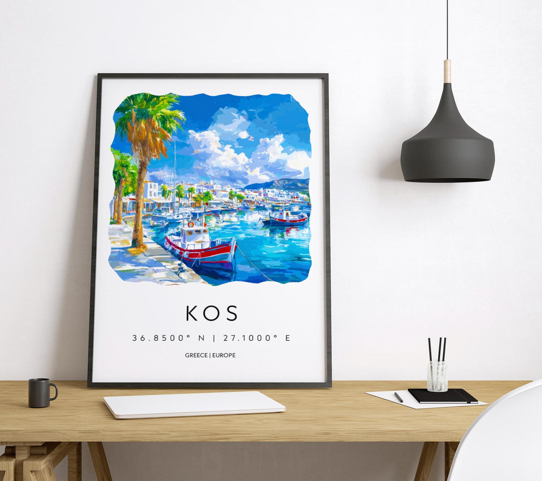 Kos Watercolor Poster Kos Greece Travel Print Wall Art Kos Home Decor Kos Gift Art Lovers Greece Art Kos Island View