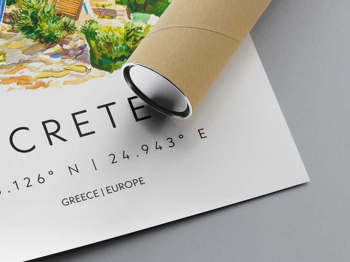 Crete Watercolor Poster Crete Greece Travel Print Wall Art Crete Home Decor Crete Gift Art Lovers Greece Art Crete Island View