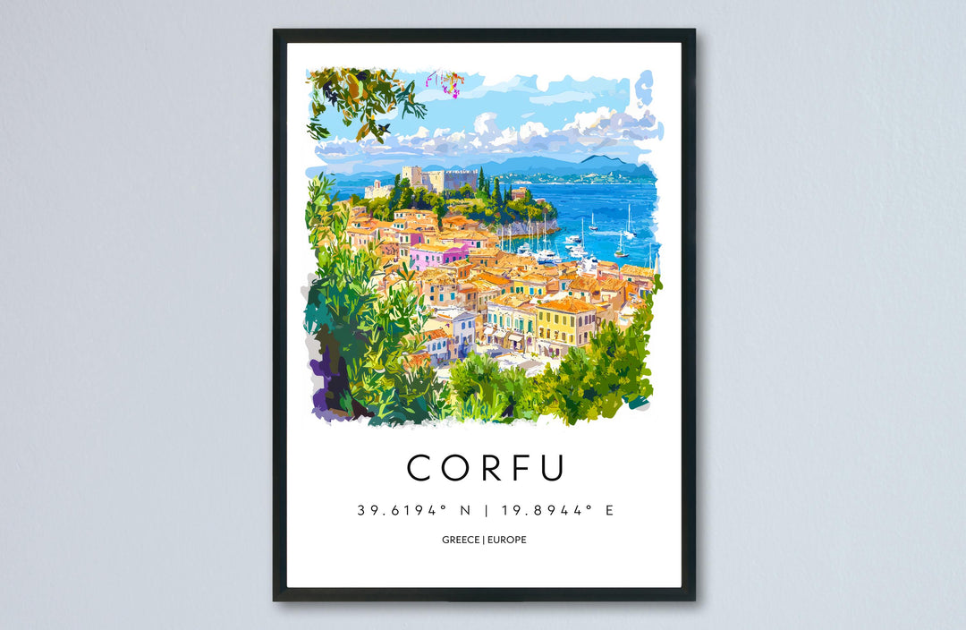 Corfu Watercolor Poster Corfu Greece Travel Print Wall Art Corfu Home Decor Corfu Gift Art Lovers Greece Art Corfu Island View