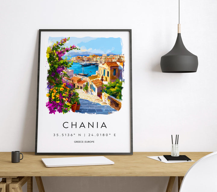 Chania Watercolor Poster Chania Greece Travel Print Wall Art Chania Home Decor Chania Gift Art Lovers Greece Art Chania Crete View