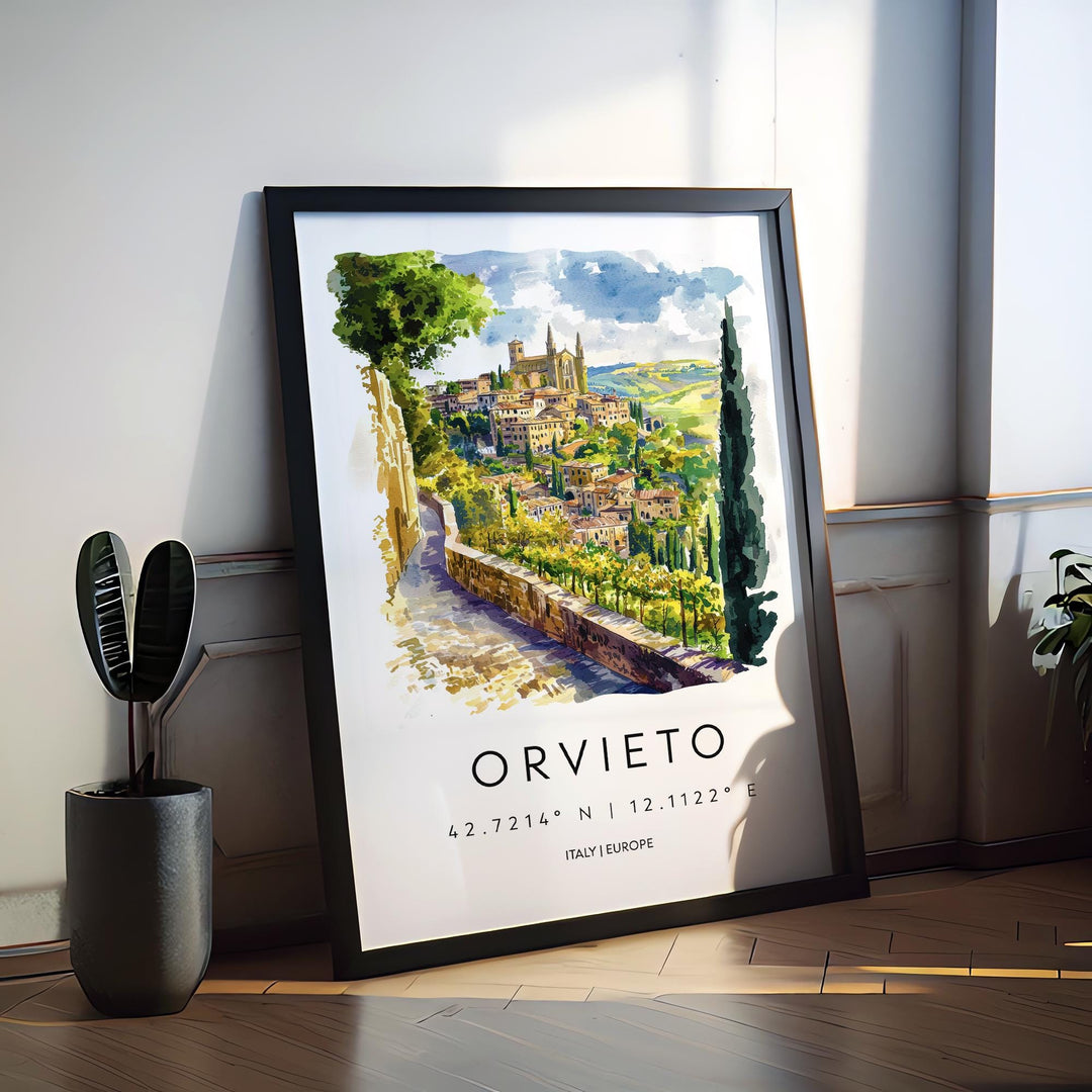 Orvieto Watercolor Poster Orvieto Italy Travel Print Wall Art Orvieto Home Decor Orvieto Gift Art Lovers Umbria Hilltop Cityscape