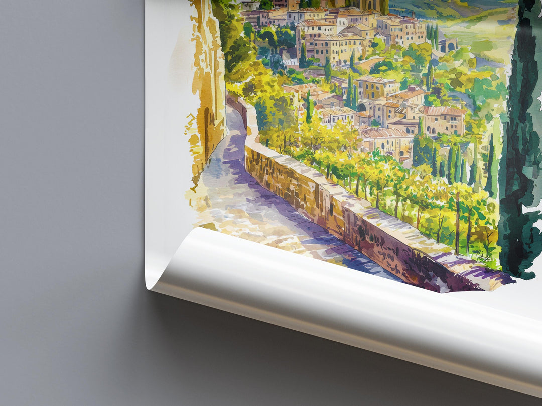 Orvieto Watercolor Poster Orvieto Italy Travel Print Wall Art Orvieto Home Decor Orvieto Gift Art Lovers Umbria Hilltop Cityscape