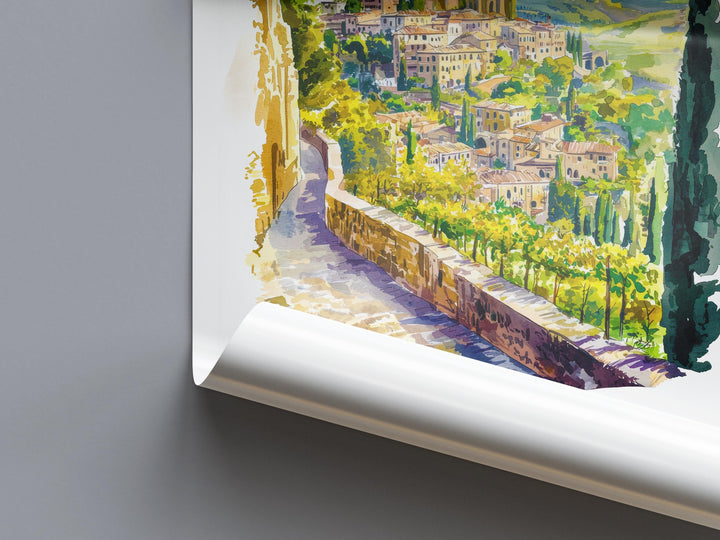 Orvieto Watercolor Poster Orvieto Italy Travel Print Wall Art Orvieto Home Decor Orvieto Gift Art Lovers Umbria Hilltop Cityscape
