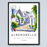 Alberobello Watercolor Poster Alberobello Italy Travel Print Wall Art Alberobello Home Decor Alberobello Gift Art Lovers Puglia Trulli