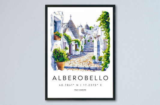 Alberobello Watercolor Poster Alberobello Italy Travel Print Wall Art Alberobello Home Decor Alberobello Gift Art Lovers Puglia Trulli