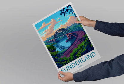 Sunderland Travel Poster England Wall Art Coastal City Print River Wear Illustration Seaside Decor Wearmouth Gift Souvenir