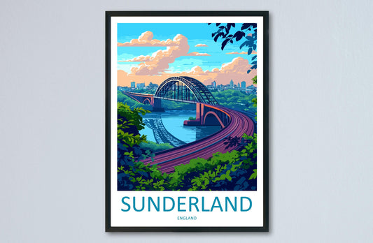 Sunderland Travel Poster England Wall Art Coastal City Print River Wear Illustration Seaside Decor Wearmouth Gift Souvenir