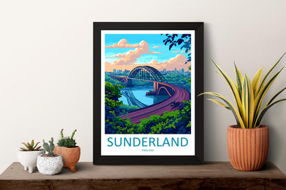 Sunderland Travel Poster England Wall Art Coastal City Print River Wear Illustration Seaside Decor Wearmouth Gift Souvenir
