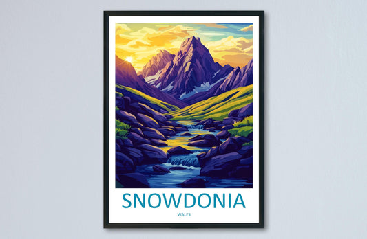 Snowdonia Travel Poster Wales Wall Art Mountain Landscape Print National Park Illustration Scenic Decor Snowdonia Gift Souvenir