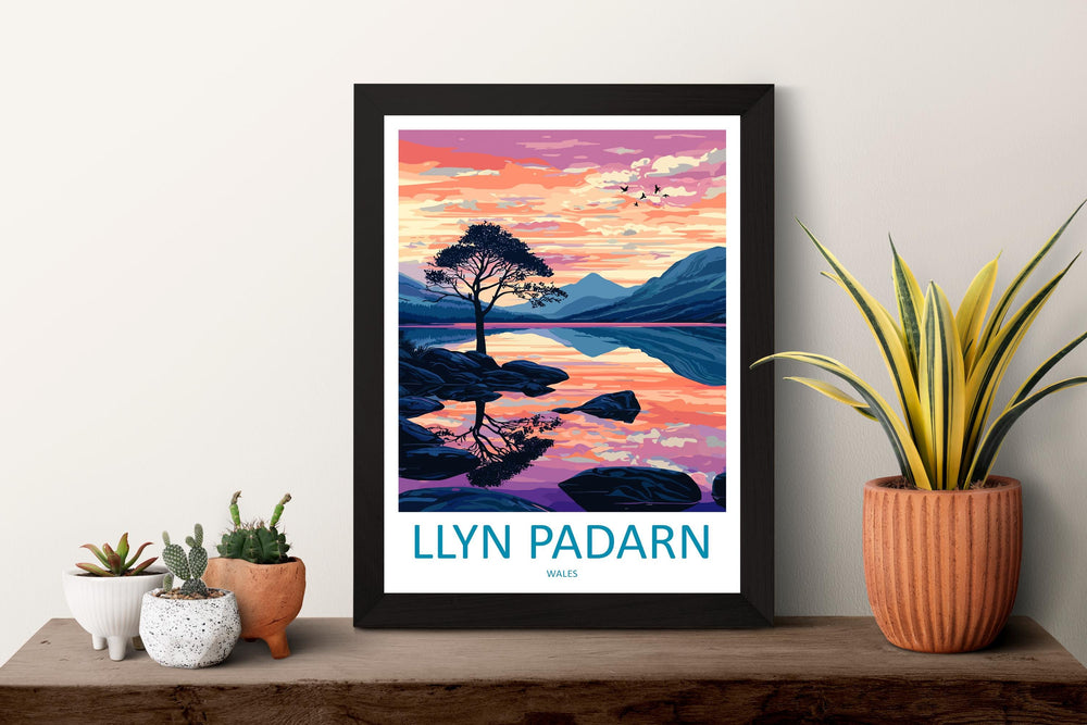 Llyn Padarn Travel Poster Wales Wall Art Snowdonia Lake Print Mountain Landscape Illustration Nature Decor Llyn Padarn Gift Souvenir