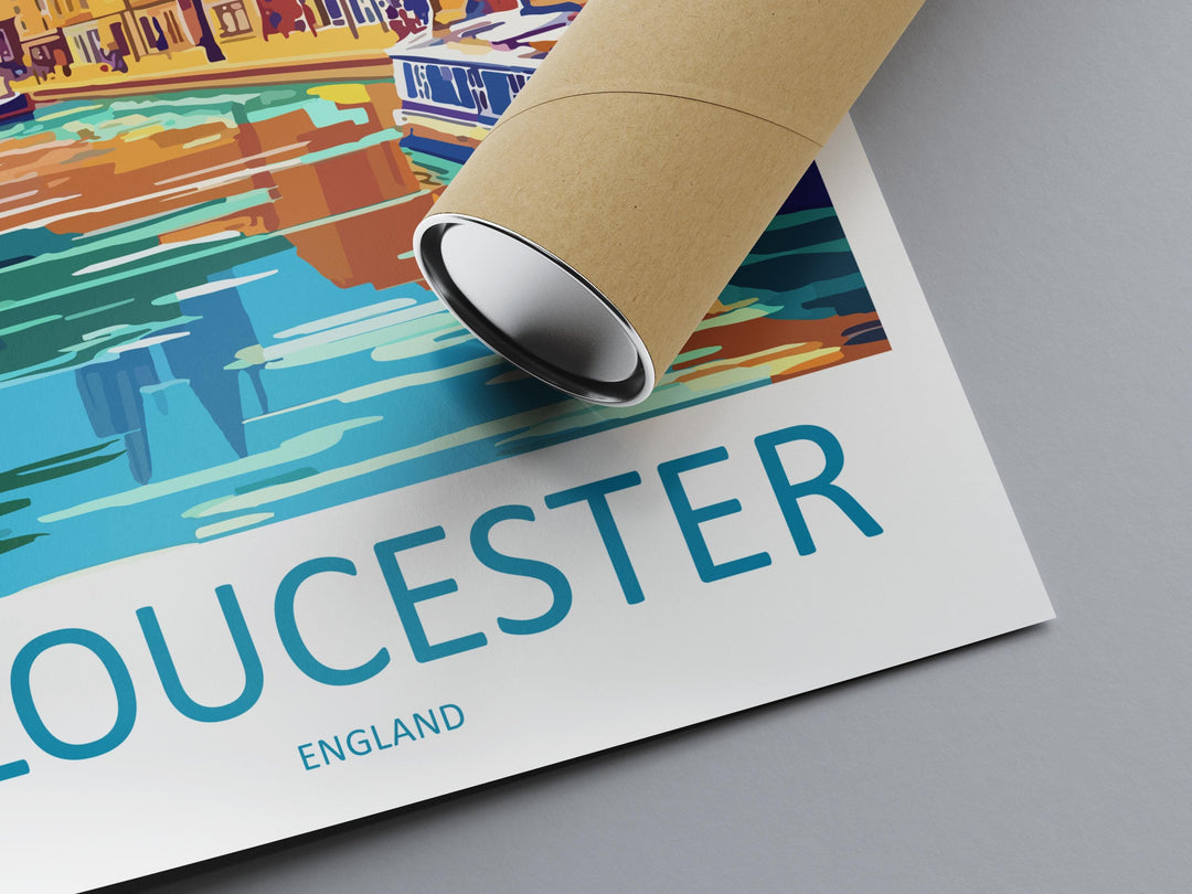 Gloucester Travel Poster England Wall Art Historic City Print Cathedral View Illustration Riverside Decor Gloucester Gift Souvenir