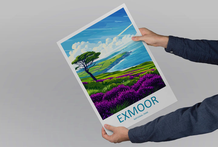 Exmoor National Park Travel Poster England Wall Art Landscape Print Moorland View Illustration Coastal Decor Exmoor Gift Souvenir