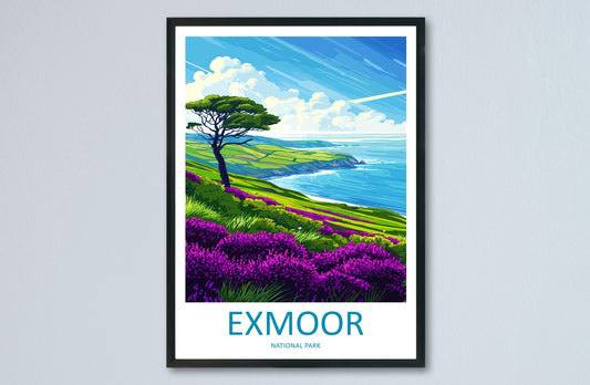 Exmoor National Park Travel Poster England Wall Art Landscape Print Moorland View Illustration Coastal Decor Exmoor Gift Souvenir