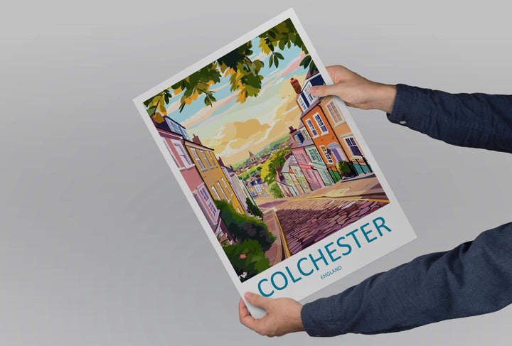 Colchester Travel Poster England Wall Art Historic Town Print Castle View Illustration Roman Heritage Decor Colchester Gift Souvenir
