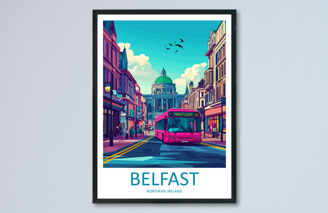 Belfast Travel Poster Northern Ireland Wall Art Cityscape Print Titanic Quarter Illustration Urban Decor Belfast Gift Souvenir Scene