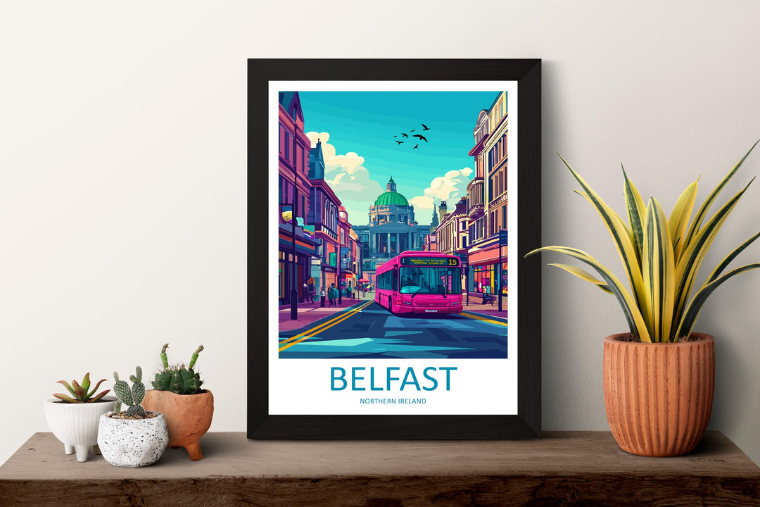 Belfast Travel Poster Northern Ireland Wall Art Cityscape Print Titanic Quarter Illustration Urban Decor Belfast Gift Souvenir Scene