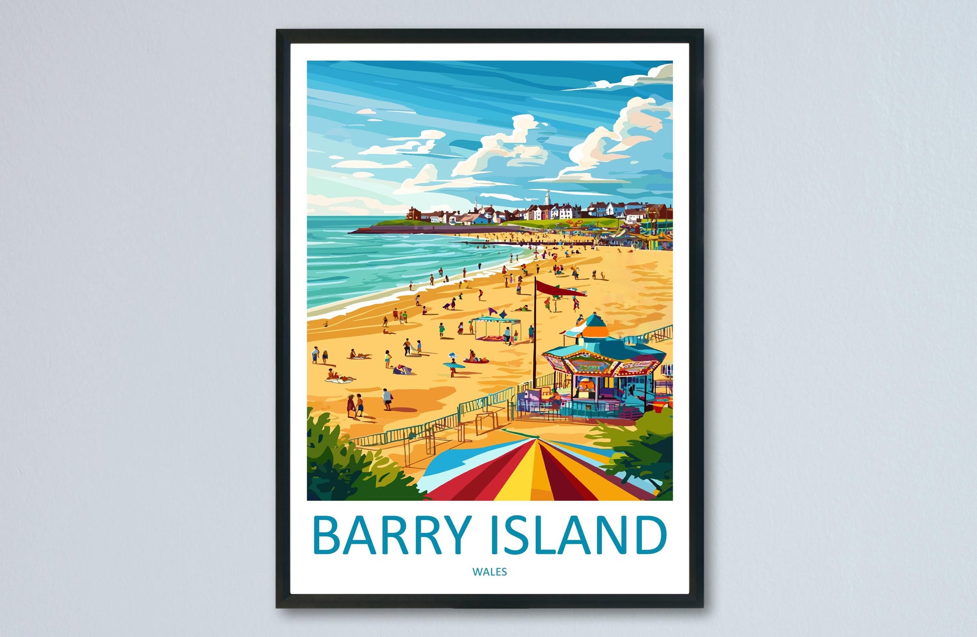Barry Island Travel Poster Wales Wall Art Seaside Town Print Beachfront Illustration Coastal Decor Barry Gift Souvenir Scene
