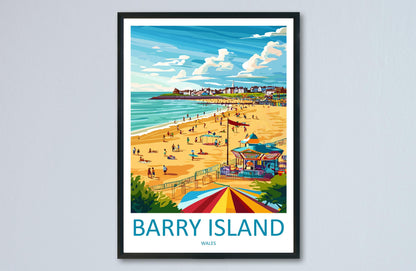 Barry Island Travel Poster Wales Wall Art Seaside Town Print Beachfront Illustration Coastal Decor Barry Gift Souvenir Scene