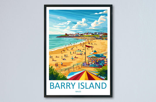 Barry Island Travel Poster Wales Wall Art Seaside Town Print Beachfront Illustration Coastal Decor Barry Gift Souvenir Scene