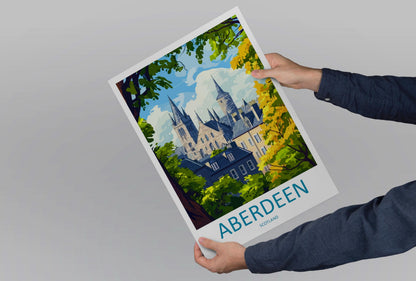 Aberdeen Travel Poster Scotland Wall Art Coastal City Print Granite Skyline Illustration North Sea Decor Aberdeen Gift Souvenir Scene
