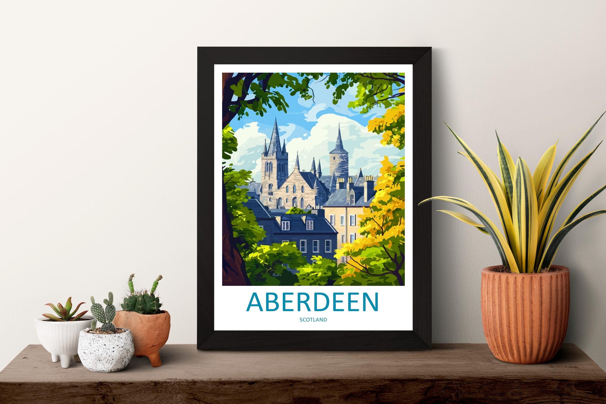 Aberdeen Travel Poster Scotland Wall Art Coastal City Print Granite Skyline Illustration North Sea Decor Aberdeen Gift Souvenir Scene