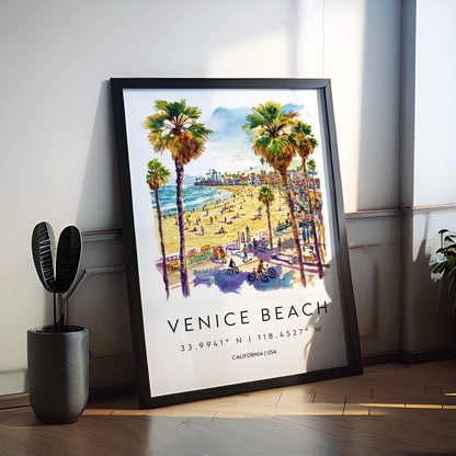 Venice Beach Watercolor Poster Venice Beach Travel Print California Wall Art Coastal Painting Venice Souvenir Decor