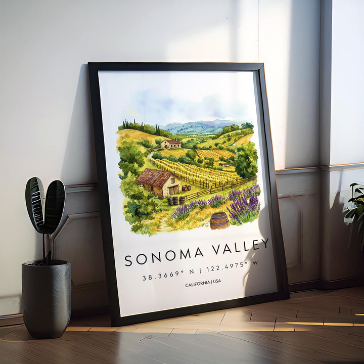 Sonoma Valley Watercolor Poster Sonoma Travel Print California Wall Art Vineyard Painting Wine Country Souvenir Decor