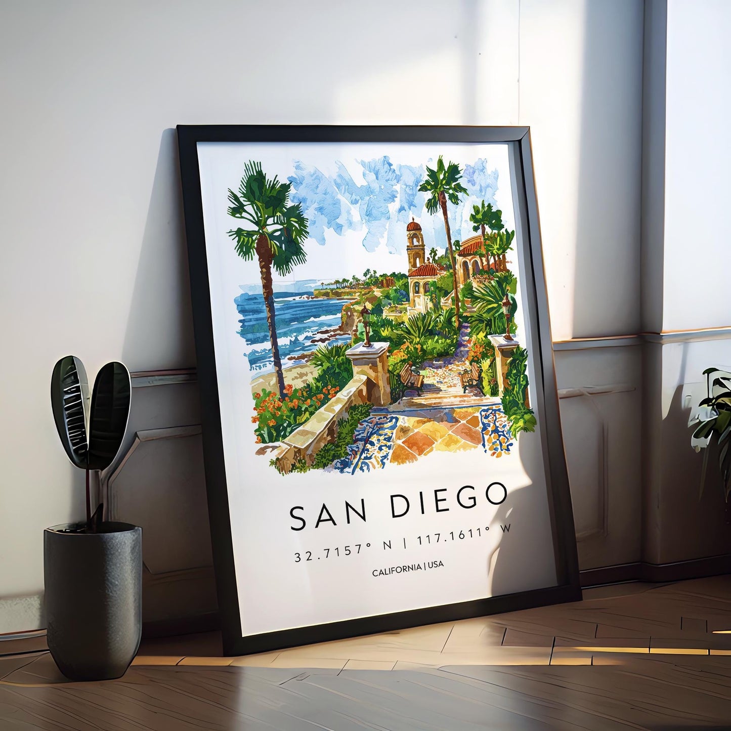 San Diego Watercolor Poster San Diego Travel Print California Wall Art Beach City Painting San Diego Souvenir Decor