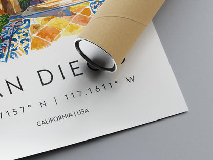 San Diego Watercolor Poster San Diego Travel Print California Wall Art Beach City Painting San Diego Souvenir Decor