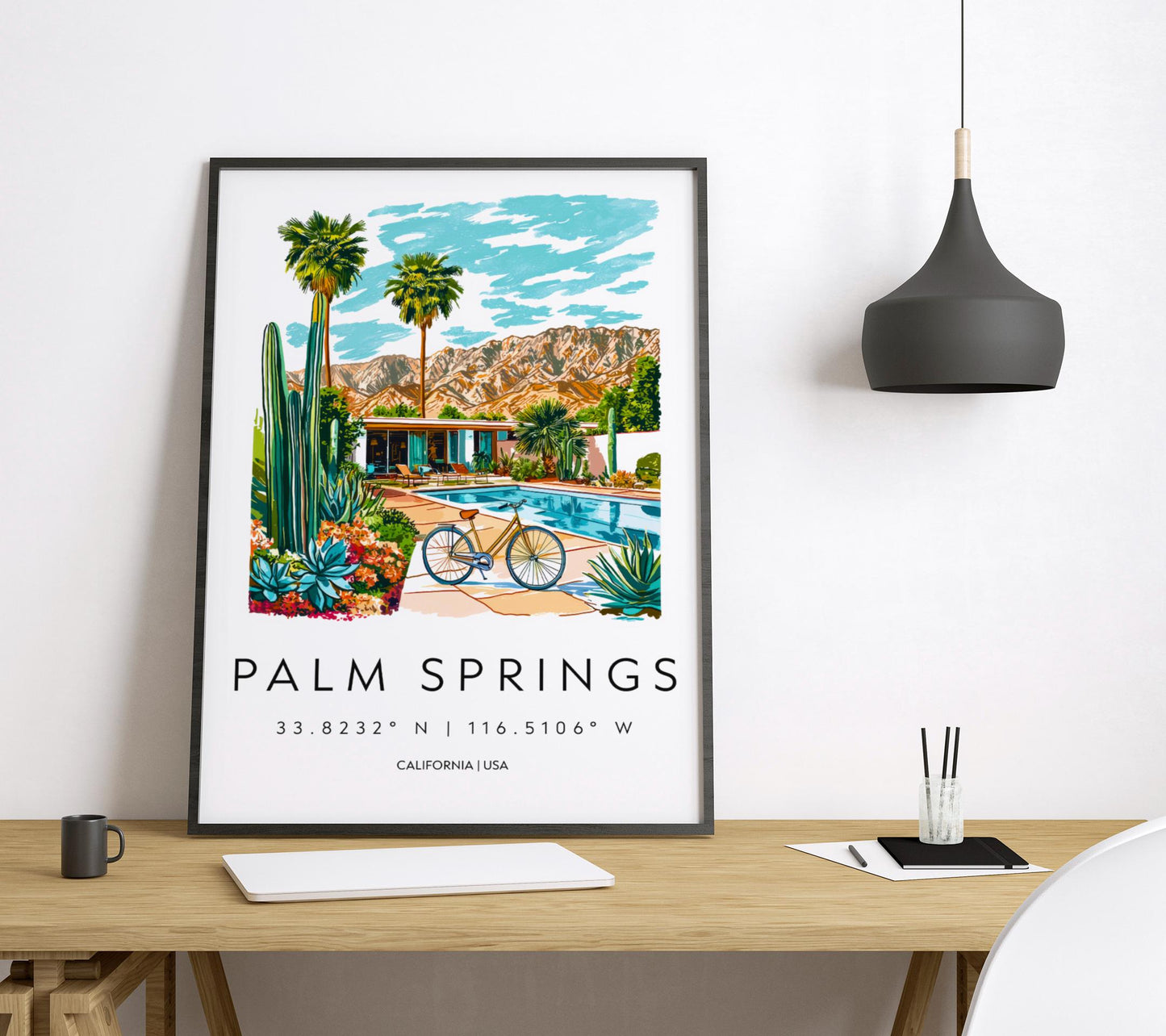 Palm Springs Watercolor Poster Palm Springs Travel Print California Wall Art Desert Painting Palm Springs Decor