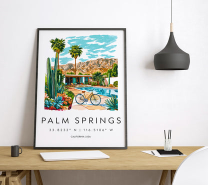 Palm Springs Watercolor Poster Palm Springs Travel Print California Wall Art Desert Painting Palm Springs Decor