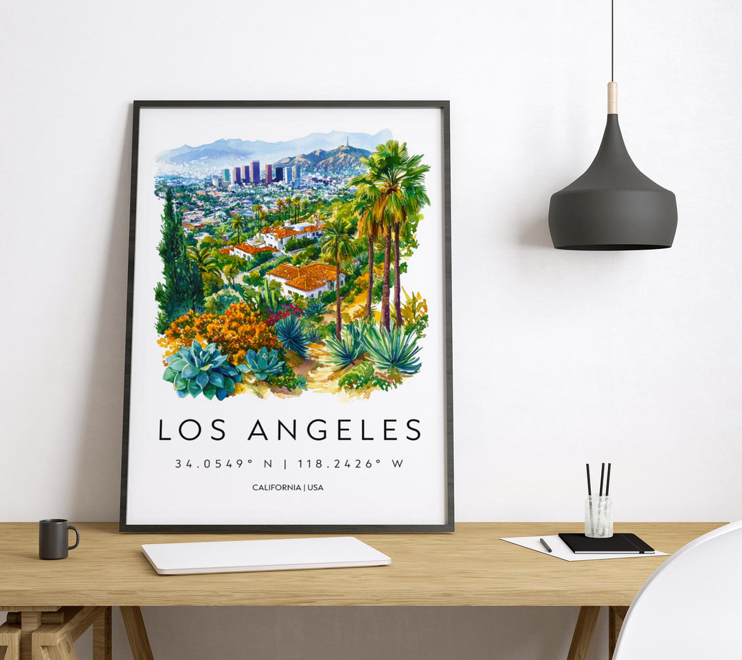 Los Angeles Watercolor Poster Los Angeles Travel Print California Wall Art LA City Painting Los Angeles Decor