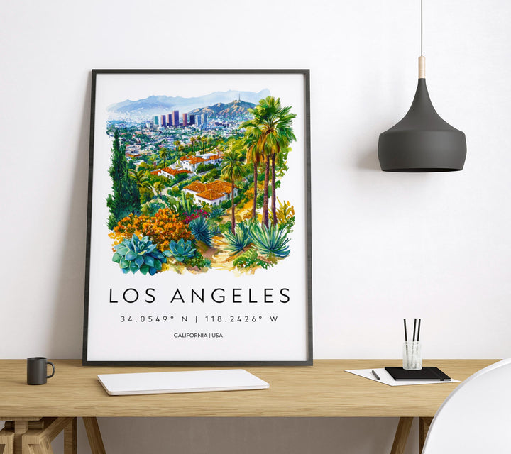 Los Angeles Watercolor Poster Los Angeles Travel Print California Wall Art LA City Painting Los Angeles Decor