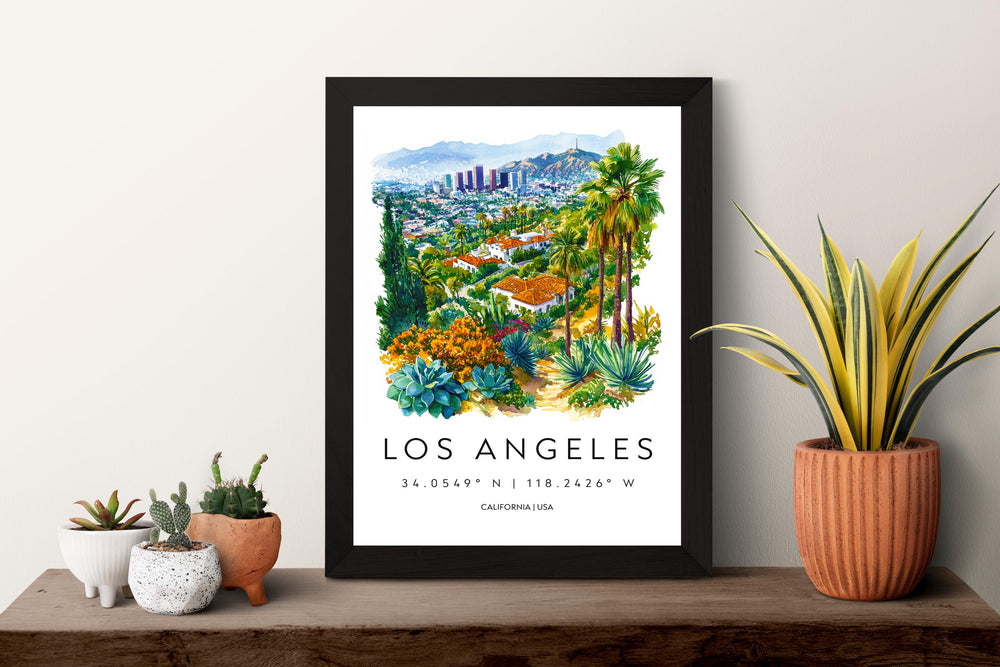Los Angeles Watercolor Poster Los Angeles Travel Print California Wall Art LA City Painting Los Angeles Decor