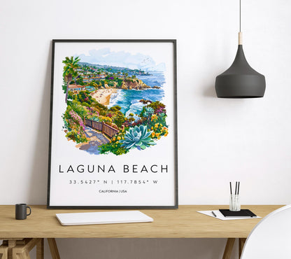 Laguna Beach Watercolor Poster Laguna Beach Travel Print California Wall Art Coastal Painting Laguna Decor