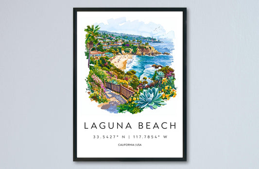 Laguna Beach Watercolor Poster Laguna Beach Travel Print California Wall Art Coastal Painting Laguna Decor