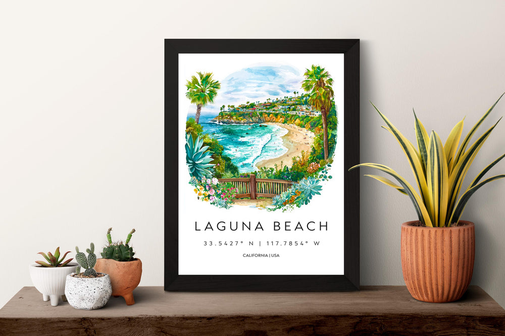 Laguna Beach Watercolor Poster Laguna Beach Travel Print California Wall Art Coastal Painting Laguna Decor