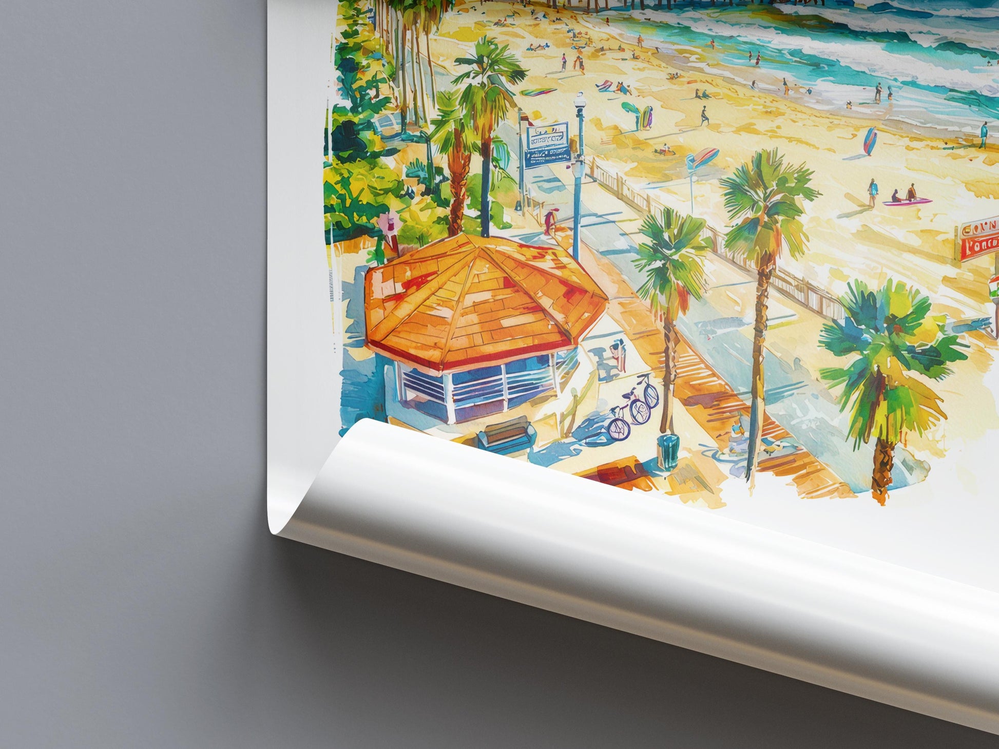 Huntington Beach Watercolor Poster Huntington Beach Travel Print California Wall Art Surf Painting Beach Decor