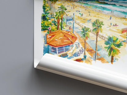 Huntington Beach Watercolor Poster Huntington Beach Travel Print California Wall Art Surf Painting Beach Decor