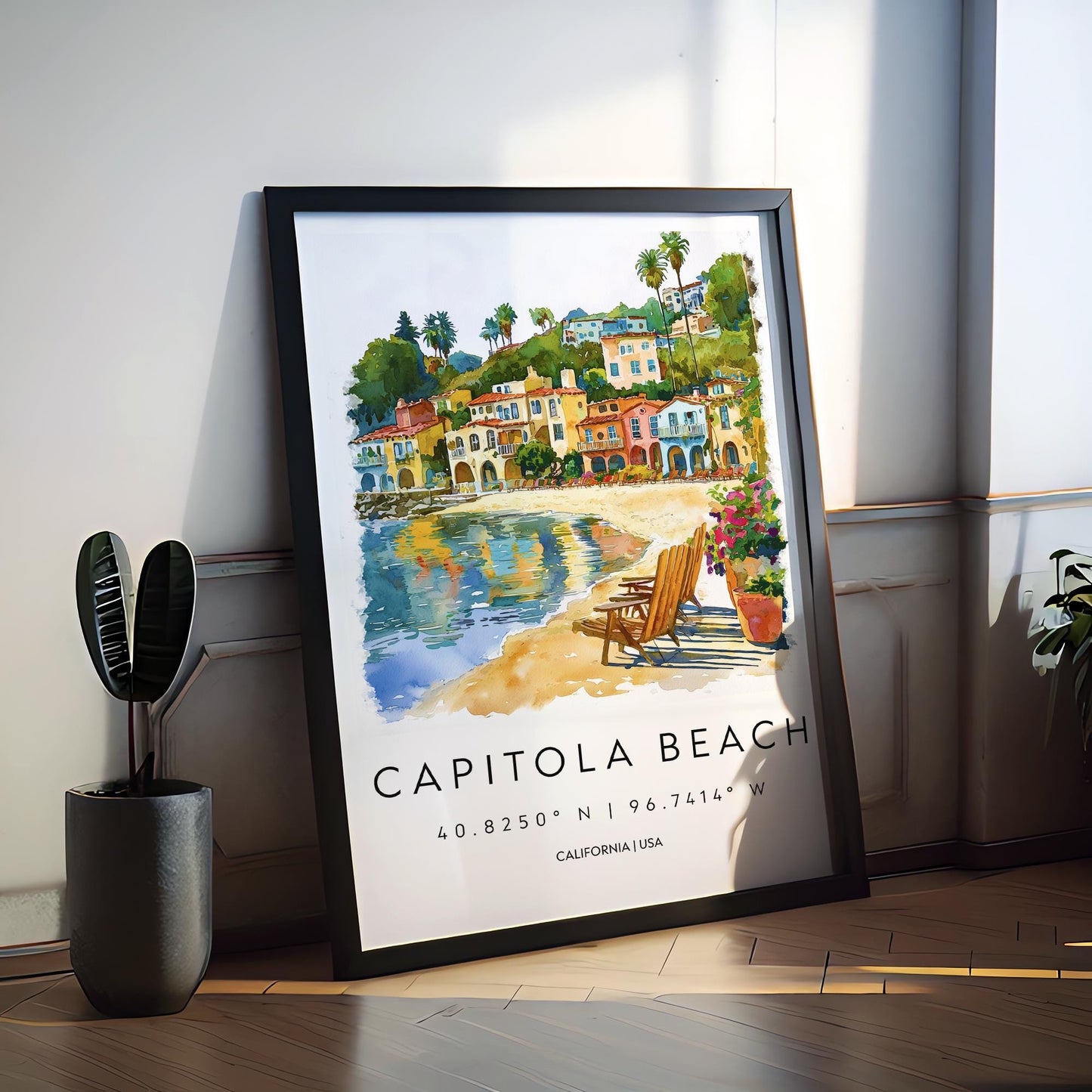 Capitola Beach Watercolor Poster Capitola Travel Print California Wall Art Ocean Painting Capitola Beach Decor