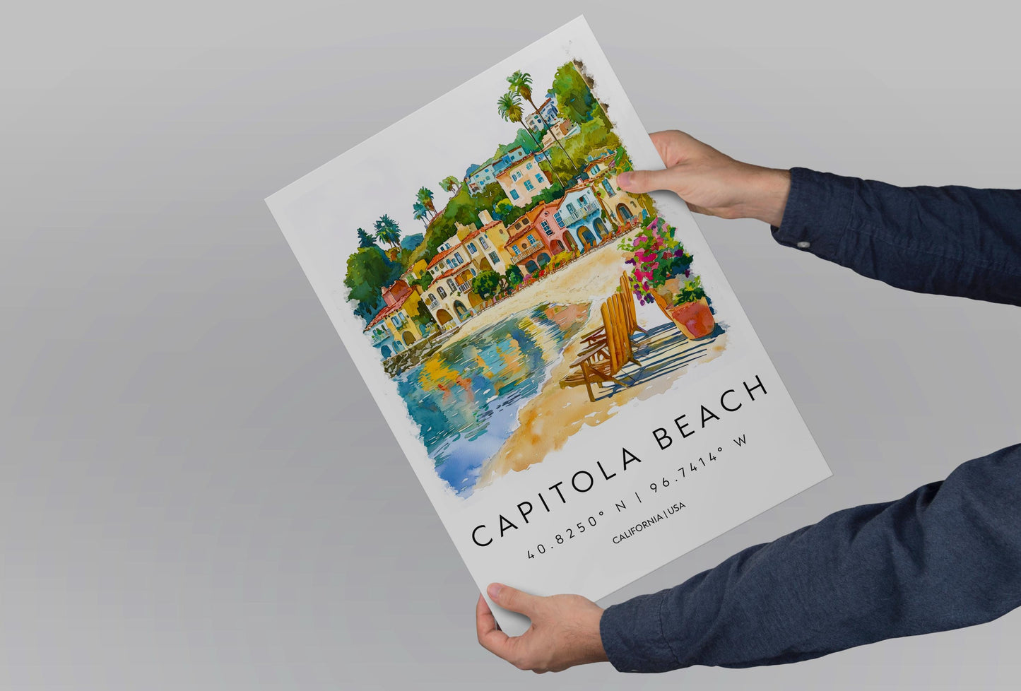 Capitola Beach Watercolor Poster Capitola Travel Print California Wall Art Ocean Painting Capitola Beach Decor